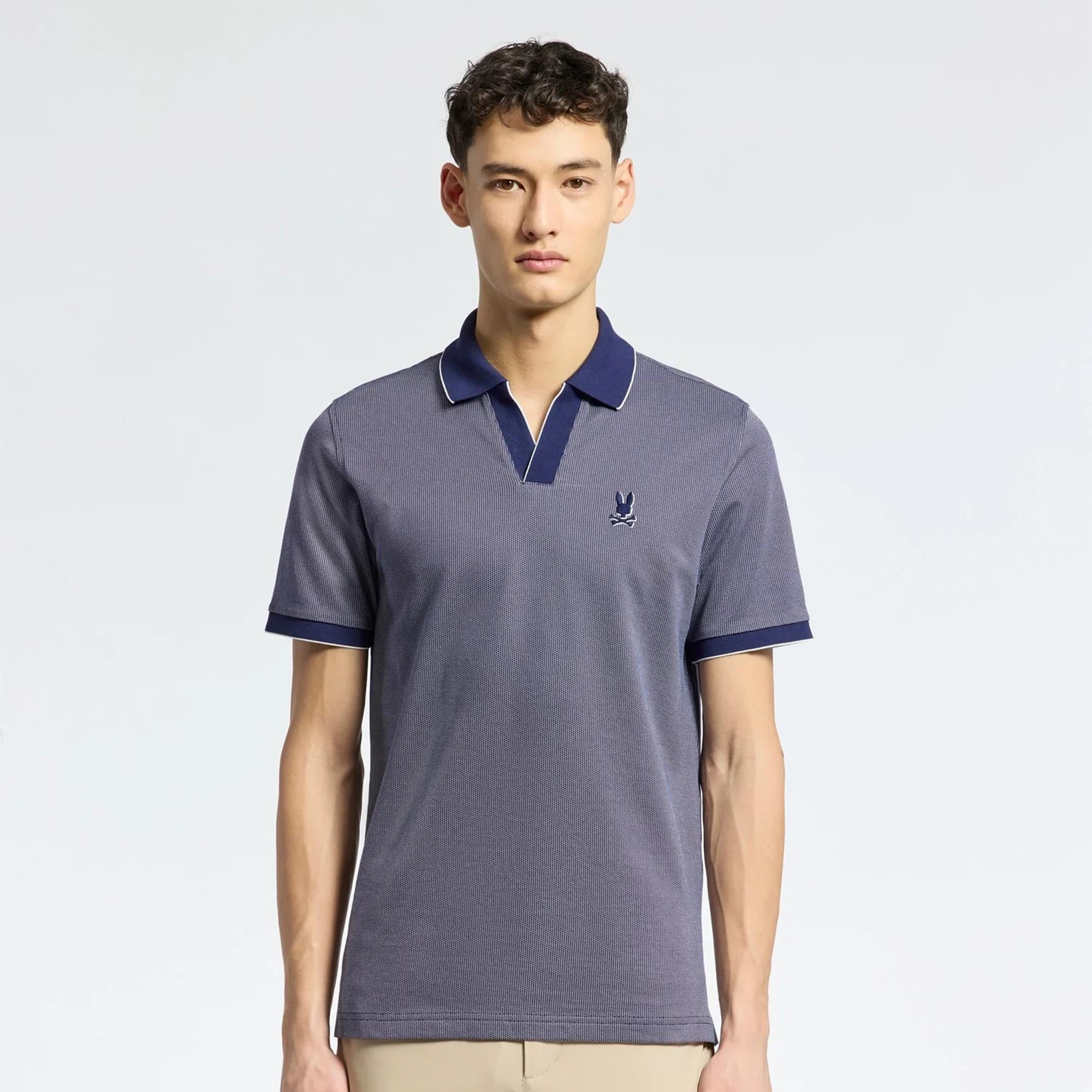 Psycho Bunny Mackay Jacquard Johnny Collar Polo Shirt Evening Blue